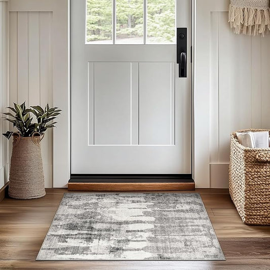 jinchan Area Rug 2x3 Modern Abstract Washable Entryway Rug Soft Small Grey Multi Contemporary Accent Mat Non Slip Backing Carpet for Kitchen Bathroom Laundry Room
