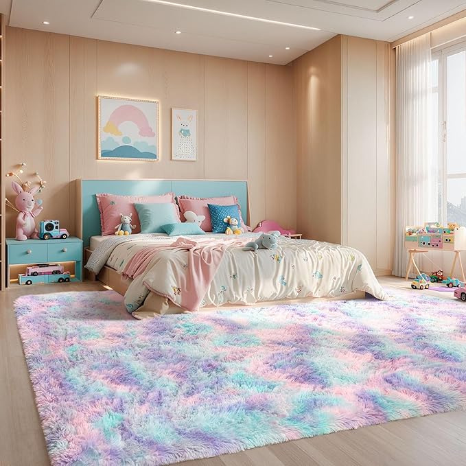 Sour Lemon Area Rugs 9x12 Living Room, Large Area Rug Shag Shaggy Carpet Soft Plush Furry Bedside Rug, Machine Washable Area Rugs for Bedroom Kids Girls Boys Home Decor Anti Slip