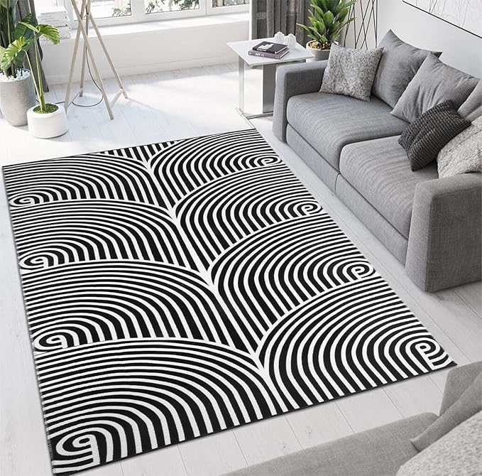 Tiffasea Washable Area Rug 5'x8', Cotton Hand Woven Indoor Outdoor Rugs Black and White Outdoor Patio Rug Accent Large Area Rugs for Living Room/Bedroom/Porch/Dining Room/Office