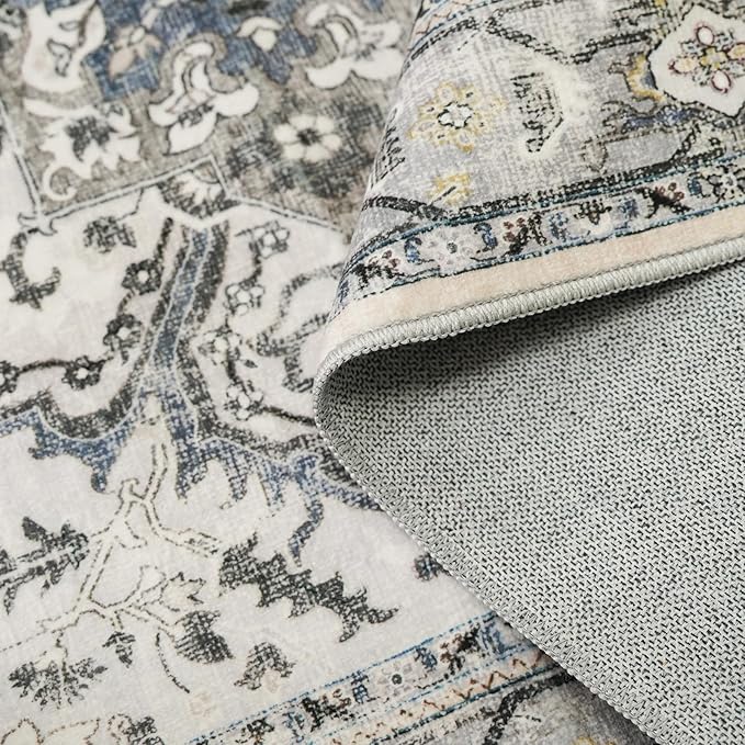 Washable Area Rug Vintage - Living Room Farmhouse Oriental Rug 2x3 Distressed Non-Slip Stain Resistant Carpet for Bedroom Dining Room Home Kitchen Office (2x3 Grey)