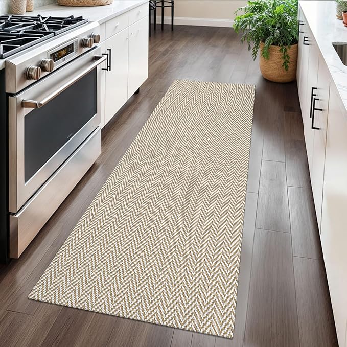Braided Runner Rug 2x5 Ft Washable Runners for Hallways Kitchen Runner Rug with Rubber Backing Cotton Entryway Runner Indoor, Woven Floor Carpet for Hall Kitchen Bedroom, Beige/White