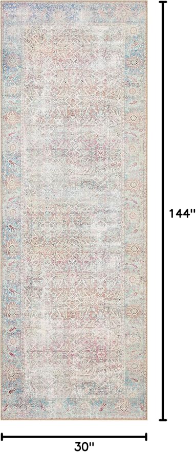 Loloi II Wynter Collection WYN-04 Red/Teal 2'-6" x 12'-0", .13" Thick, Runner Rug, Soft, Durable, Printed, Vintage Inspired, Low Pile, Non-Shedding, Easy Clean, Living Room Rug