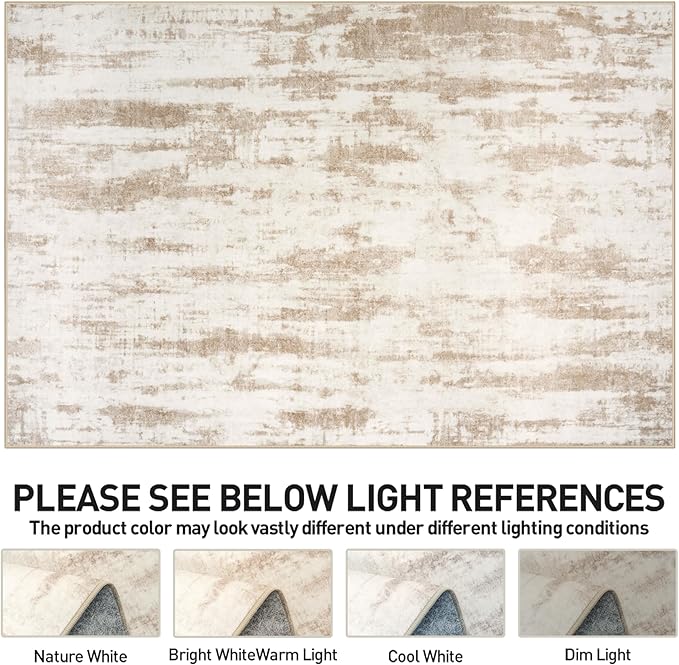 10x14 Area Rugs Washable Rug: Modern Abstract Living Room Rug Soft Anti-Skid Thin Carpet Indoor Floor Non-Shedding Carpets for Bedroom Dining Room Farmhouse Nursery Home Office - Brown Ivory