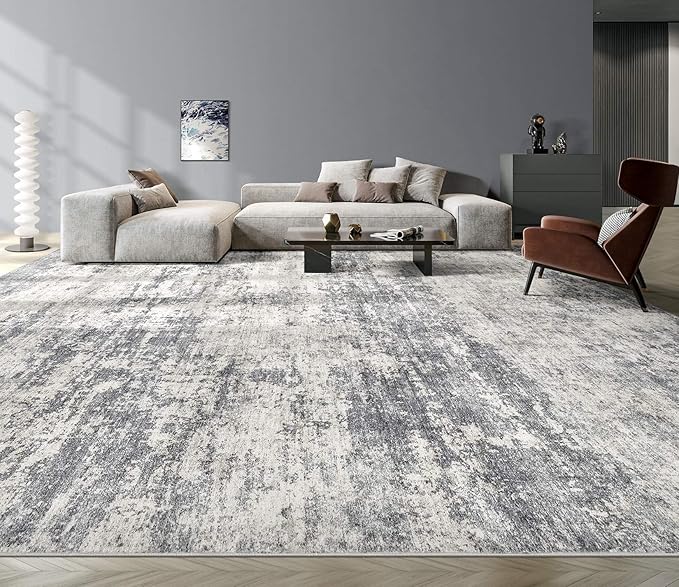 Washable Rug 8x10 Area Rugs for Living Room: Modern Abstract Neutral Soft Large Carpet for Bedroom Dining Room Under Kitchen Table Home Office Decor -Dark Grey/Beige
