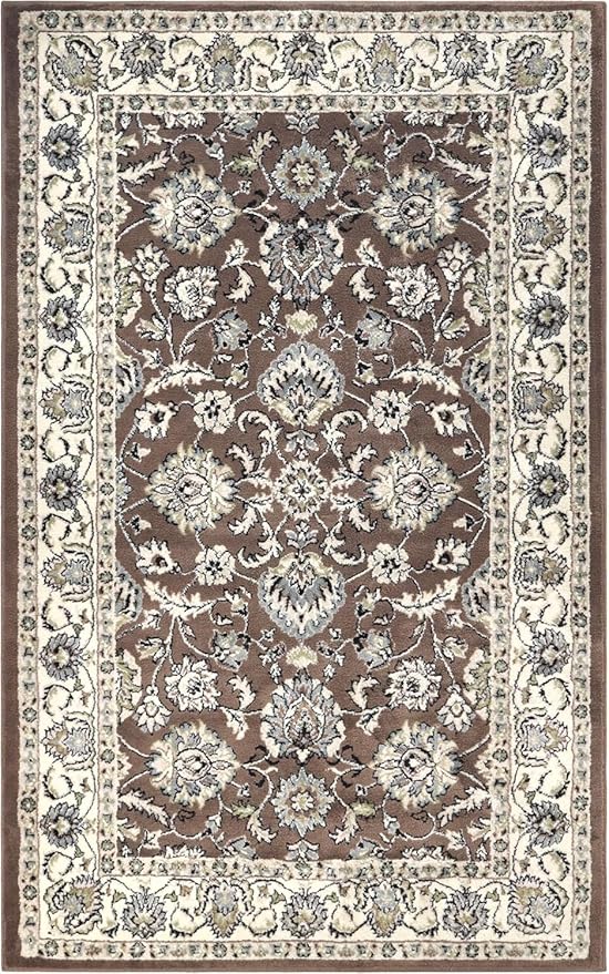 Superior Indoor Area Rug, Jute Backing, Plush Floral Rugs for Entryway, Kitchen Floors, Office Floor Cover, Traditional Oriental Rugs, Lille Collection, 5' x 8', Brown