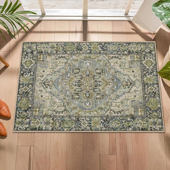 2x3 Small Entryway Rug - Washable Non-Slip Rugs Indoor Door Mat Entry Rug for Kitchen Bedroom, Vintage Accent Area Rug Throw Rugs Doormat Floor Carpet for Front Entrance Bathroom