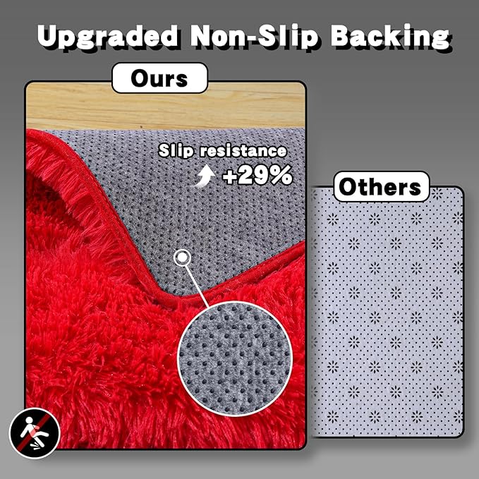 5x7 Area Rugs for Living Room, Red Fluffy Shaggy Rug Soft Carpets, Rugs for Bedroom Nursery Kids Room Dorm Home Decor Aesthetic