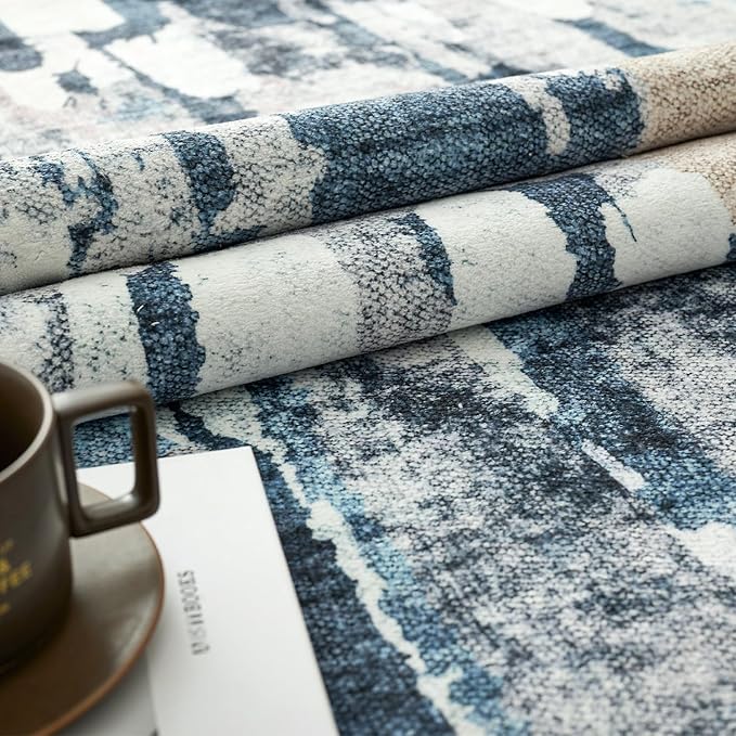 jinchan Area Rug 2x3 Modern Abstract Washable Entryway Rug Soft Small Blue Multi Contemporary Accent Mat Non Slip Backing Carpet for Kitchen Bathroom Laundry Room