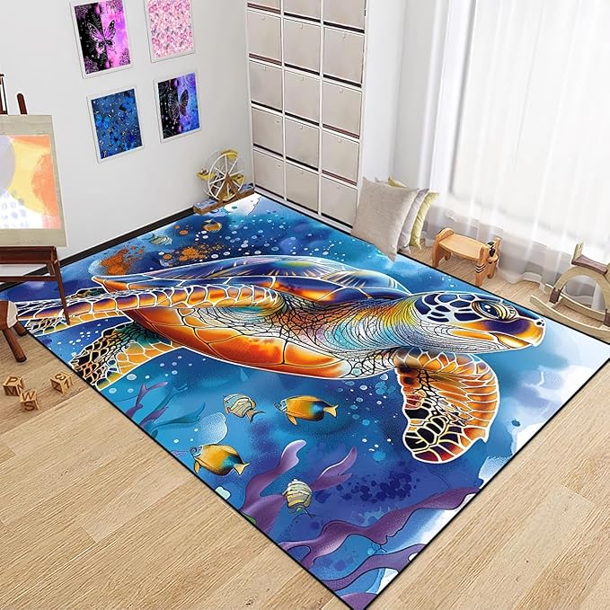 Sea Turtles Rugs - Sea Turtle for Kids Boys Coastal Rug for Bedroom Ocean Life Theme Decor Ocean Carpet Rug, 2'5"×4'