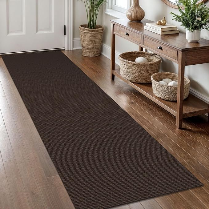 KOZYFLY Washable Runner Rug 2x8 Ft Runners for Hallway Rubber Backed Kitchen Runner Rugs Braided Cotton Entryway Runner Indoor, Carpet Runners for Hallway Entryway Bedroom, Coffee/Brown
