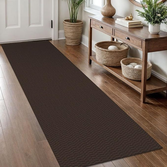 KOZYFLY Washable Runner Rug 2x8 Ft Runners for Hallway Rubber Backed Kitchen Runner Rugs Braided Cotton Entryway Runner Indoor, Carpet Runners for Hallway Entryway Bedroom, Coffee/Brown