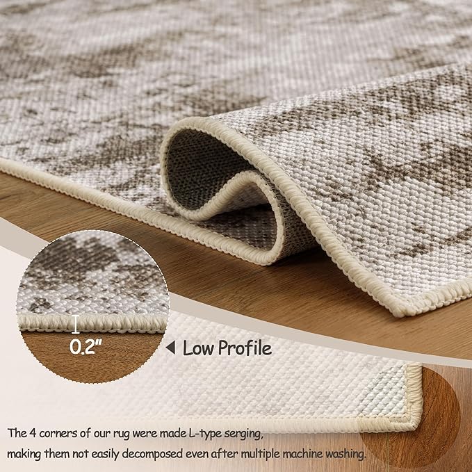 3x5 Abstract Washable Area Rug, Doormat Rugs, No Pile, Tear and Stain Resistance, Non-Slip, Hand Woven Style Thin Entryway Rug Throw Rug for High Traffic Entrance Bedside- Brown
