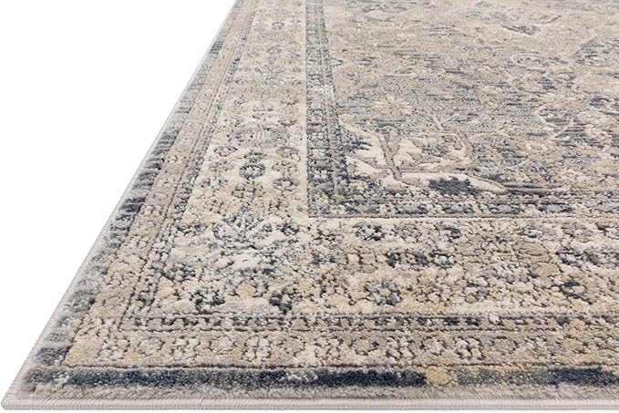 Loloi Teagan Collection 6'-7" x 9'-2" Area Rug in Sky/Natural - Large, Soft Neutral Rug, High-Traffic for Living Room, Bedroom, Home Office, Dining Area