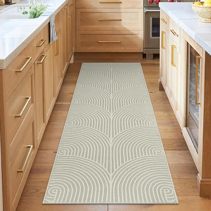 Tiffasea Washable Runner Rug 2x6 ft Hallway Kitchen Runner Rugs Reversible Beige Entryway Runner Indoor Carpet Runners Cotton Woven Modern Area Rugs for Bedroom Bathroom Mudroom