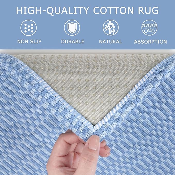 KOZYFLY Washable Runner Rug 2x5 Ft Runners for Hallways Rubber Backed Throw Rug, Braided Cotton Entryway Runner Indoor, Carpet Runners for Hallway Kitchen Entryway Bedroom, Blue