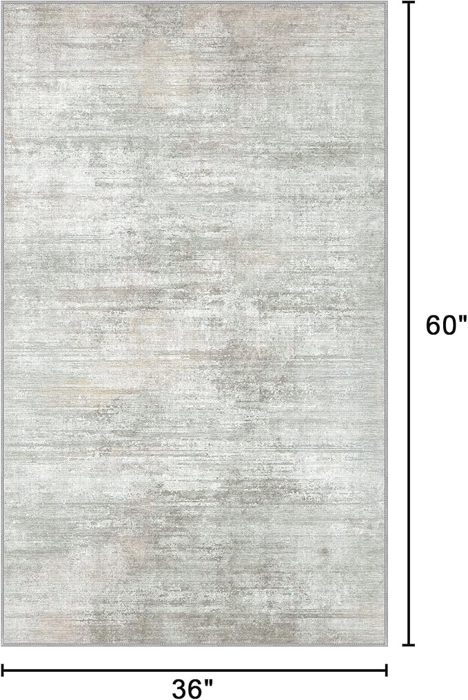 Bavni Washable Rug, Soft Abstract Rugs Non-Slip, Thin Foldable 3x5 Rug, Modern Stain Resistant Area Rug for Living Room, Kitchen, Bedroom, White/Grey