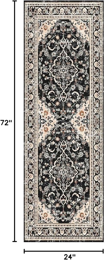 Vhong Washable Area Rugs Boho Runners Vintage Modern Neutral Carpet Black and Brown 2×6 High Traffic Rugs for Kitchen Hallway Living Room Non Slip