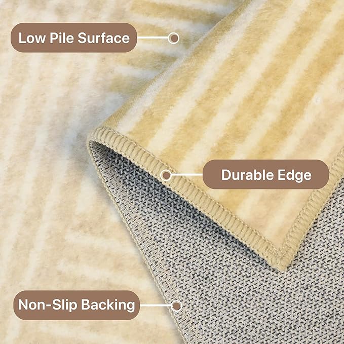 Bavni Area Rugs 8x10, Modern Soft Bedroom Rug, Machine Washable Rug Non Slip, Abstract Low Pile Large Rugs for Living Room, Dining Room, Abstract Yellow Beige