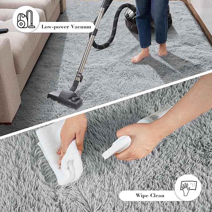 Fluffy Rug Shaggy Area Rug, Grey 10x14 Area Rugs for Bedroom, Super Soft Shaggy Rugs for Living Room Bedroom Kids Room Home Decor, Upgrade Anti-Skid Rectangular Fuzzy Rug