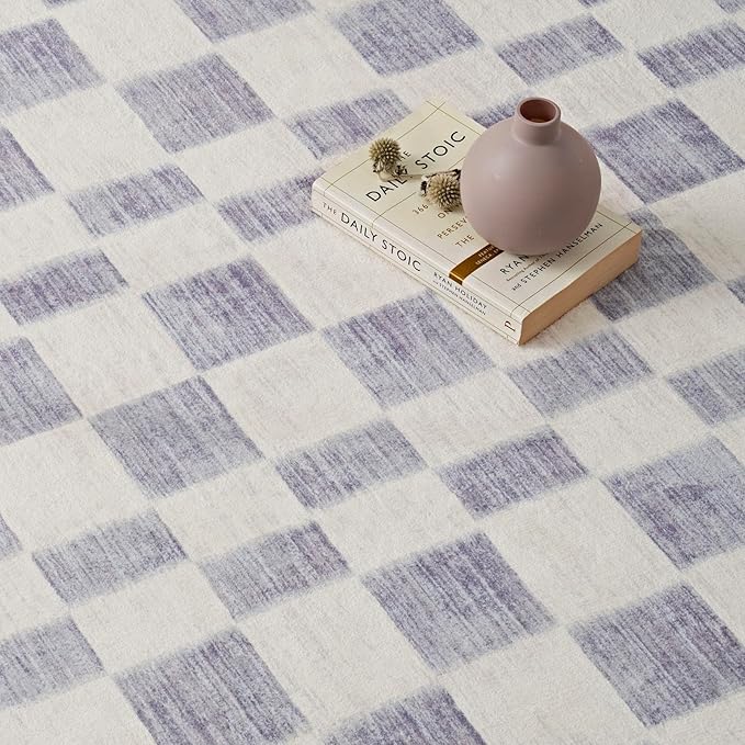EVERGRACE Checkered Plaid Area Rug 2x3, Soft Fuzzy Faux Wool Rugs Washable Anti Slip Rugs Small Rug Carpet for Entryway Bedroom Living Room Hallway Kitchen Dining Room and Laundry Room, Light Gray