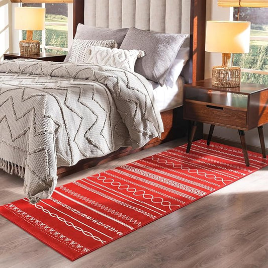 Softlife 2x6 Runner Rug for Hallway Washable Boho Kitchen Rugs Red Bedroom Rug Non-Slip Entryway Rugs Moroccan Neutral Farmhouse Indoor Floor Carpet for Living Room Nursery Kids Bedside Home Decor