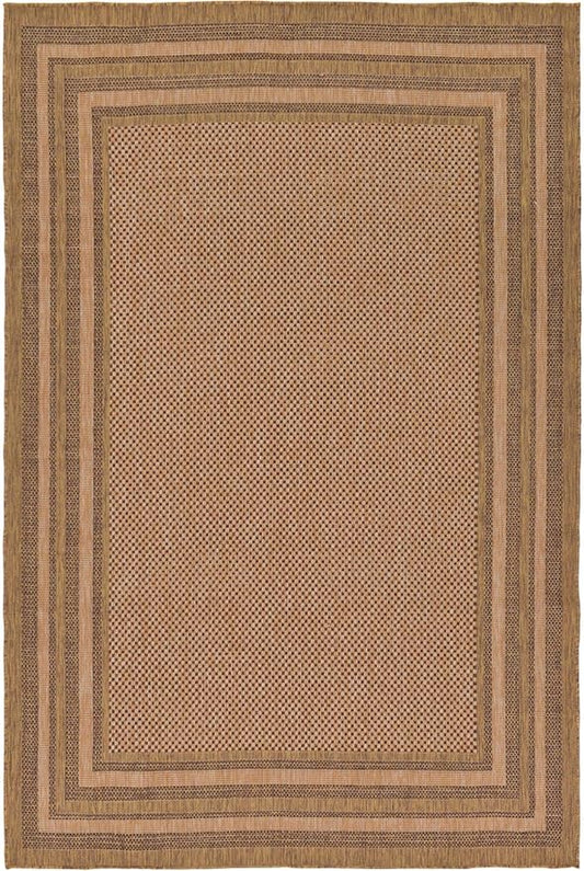 Unique Loom Outdoor Border Collection Area Rug - Multi Border (7' x 10' Rectangle, Light Brown/ Brown)