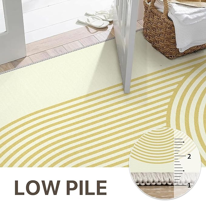 Bavni 5x7 Area Rugs, Abstract Machine Washable Rug Non Slip, Modern Printed Soft Living Room Rug, Stain Resistant Rugs for Bedroom, Dining Room, Beige Yellow Lines