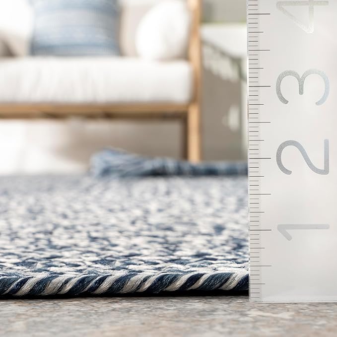 nuLOOM 2' x 8' Solid Hand Braided Indoor/Outdoor Area Rug, Pet-Friendly, High Traffic, Weather Resistant, for Patio, Balcony, Bedroom, Living, Dining Room, Wynn Navy