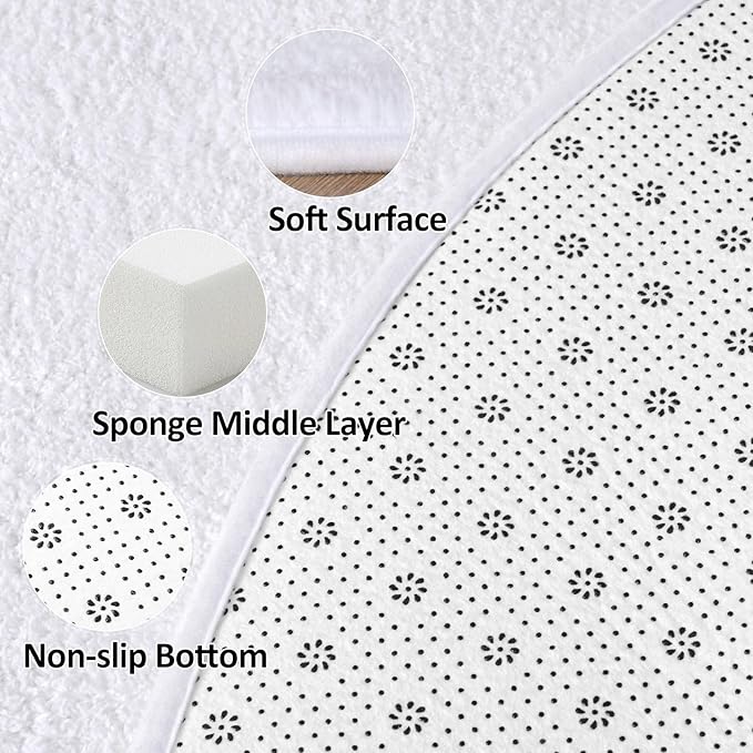 Lascpt Round Rug for Bedroom 4x4, White Circle Rug for Living Room Super Soft Thicken Memory Foam Circular Rug, Non-Slip Indoor Area Rug for Modern Home Decor, Round Carpet for Nursery Kid's Room