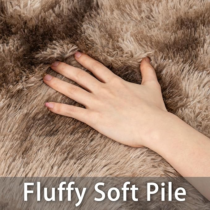 Large Rugs 8x10 Area Rugs for Living Room,Plush Fluffy Carpets for Boy and Girls Room, Modern Soft Shag Rug for Bedroom, Non Slip, Indoor Carpet for Kids Dorms Home Office Decor, Brown