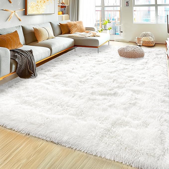 Ultra Fluffy Area Rugs for Living Room Bedroom, 6x9 Fuzzy Large Living Room Rugs, Thick Shag Rug for Dorm, Soft Non Slip Kids Girls Boys Rug for Home Decor Aesthetic, Cream White