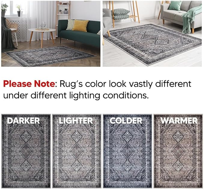 Keen Home Design Machine Washable Area Rugs with Non-Slip Backing, Ideal for Hallway, Living Room, Bedroom, Kitchen and Laundry Room, Vintage Moroccan and Low Pile Rug - (2'6'' x 10'), Black