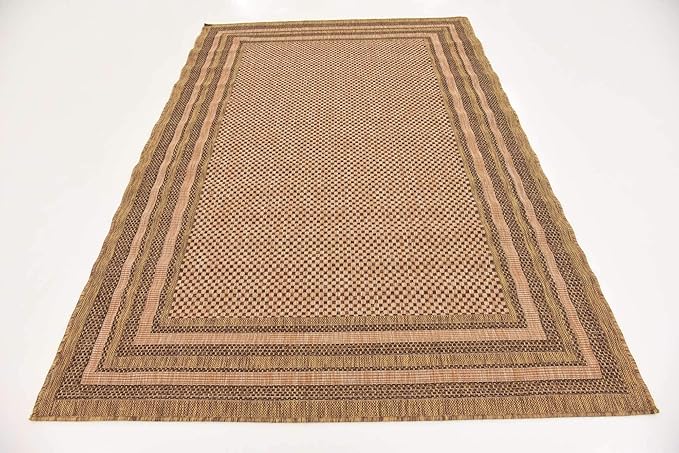 Unique Loom Outdoor Border Collection Area Rug - Multi Border (5' 3" x 8' Rectangle, Light Brown/ Brown)