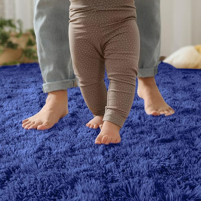 YJ.GWL Fluffy Runner Rugs for Bedroom Living Room Soft Shag Rug 2x6 Feet, Light Navy Plush Carpet Non Slip for Nursery Dorm, Fuzzy Bedside Rug for Kids Boys Room Home Decor