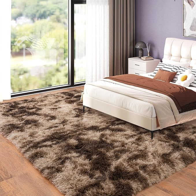 Large Rugs 8x10 Area Rugs for Living Room,Plush Fluffy Carpets for Boy and Girls Room, Modern Soft Shag Rug for Bedroom, Non Slip, Indoor Carpet for Kids Dorms Home Office Decor, Brown