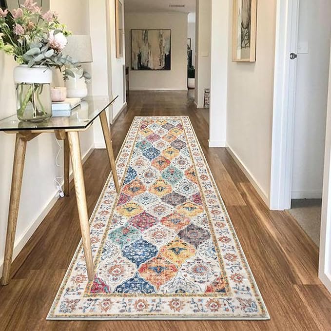 HEBE Hallway Runner Rug 2'8''x8' Washable Vintage Distressed Area Rugs Non Slip Laundry Rug Runner Boho Floor Carpet Runners for Hallways Entryway Laundry Room Kitchen Bathroom