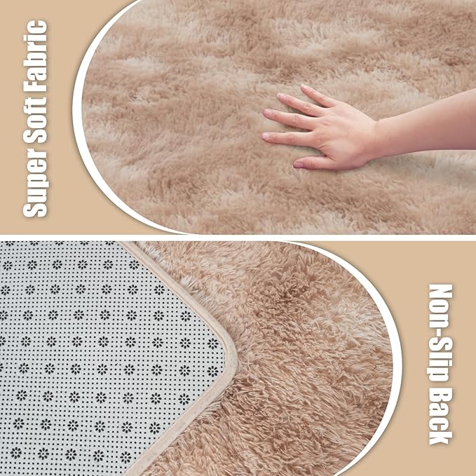 6x9 Fluffy Area Rug for Living Room,Shag Area Rugs for Bedroom,Soft Fuzzy Rug Non-Shedding Indoor Plush Carpet for Kids Bedroom Nursery Dorm Home Decor,Mottling Beige