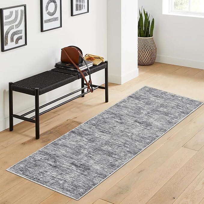 2x6 Runner Rug Washable Kitchen Runner Rug Modern Abstract Runner Mat for Hallway Contemporary Solid Rug Non-Slip Foldable Aesthetic Accent Floor Carpet for Living Room Bedroom, Ivory/Grey