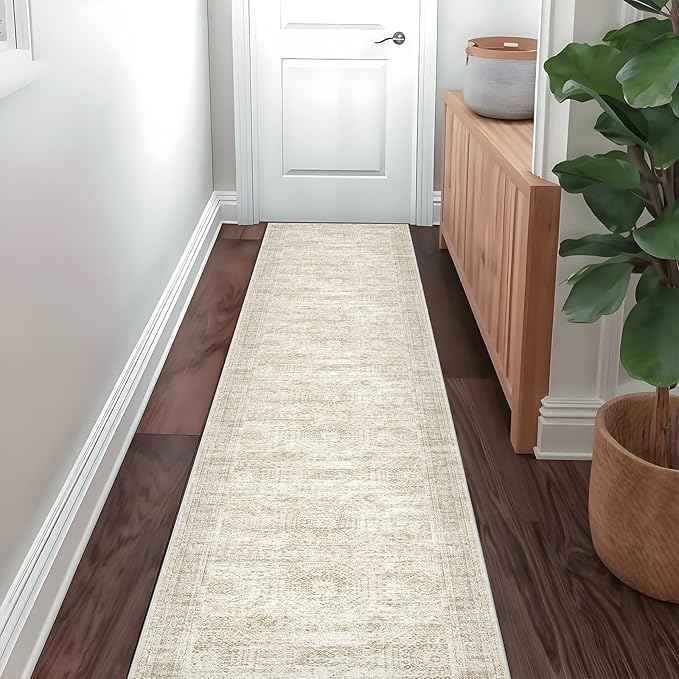 Runner Rug 2'x10' Washable Non-Slip Runner Rugs for Kitchen Bathroom Laundry Room Beige Vintage Floor Carpet Runners for Hallway Entryway