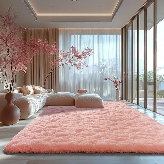Zentavio Pink Rugs for Girls Room 8x10 Large Area Rugs for Living Room Cute Carpet for Bedroom Washable Soft Fluffy Shag Aesthetic Plush High Pile Rug for Nursery Kids Room Dorm Room
