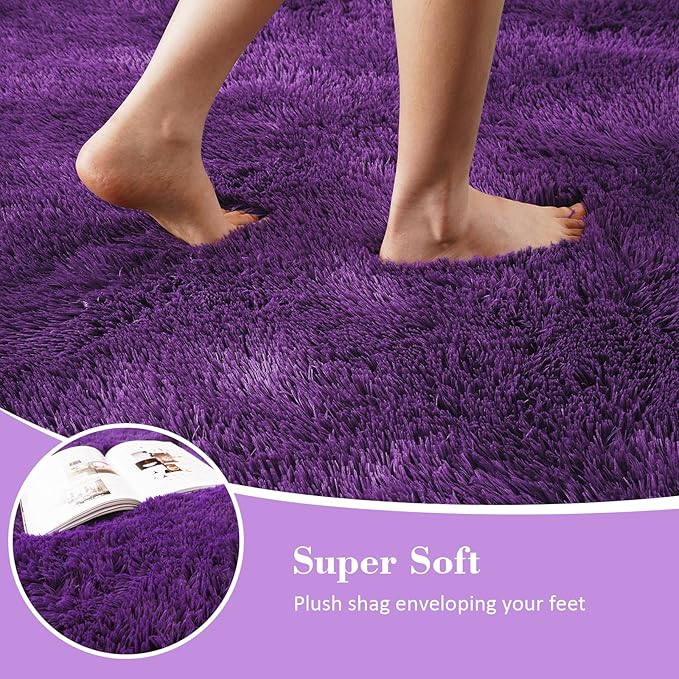 Purple Fluffy Rug Shaggy Area Rug, 3x5 Area Rugs for Girls Bedroom, Soft Cute Baby Play Mat, Indoor Floor Carpet for Teen, Nursery, Preppy Dorm, Plush Aesthetic Bedside Rug