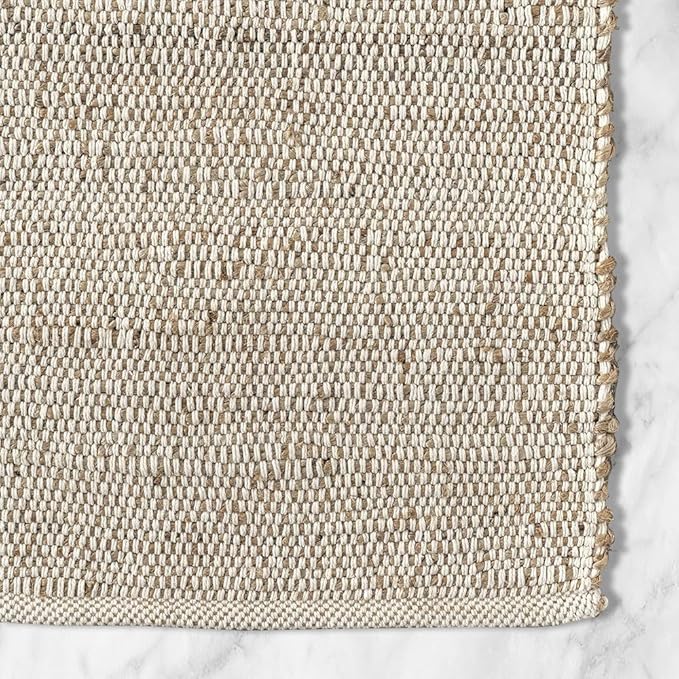 GRUHUM Jute Cotton Area Rug 9'x12' ft Large Rectangle Hand Woven Natural Farmhouse Rug for Living Room, Bedroom Kitchen - Rustic Vintage Bohemian Eco-Friendly Home Décor 9x12 Natural