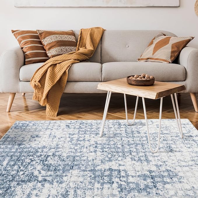 Washable Area Rugs 5x7 for Living Room Abstract Rugs Non Slip Lightweight Carpets for Bedroom Dining Kitchen Home Decor Office Area Rugs (Blue)
