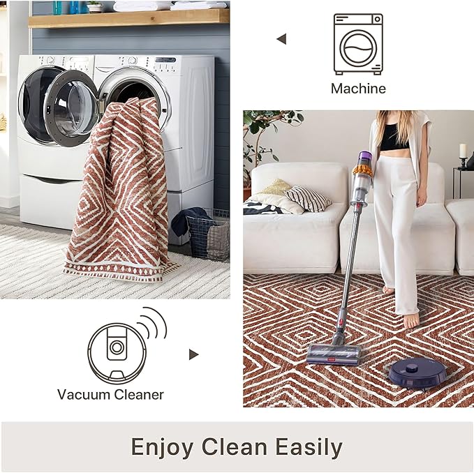 vivorug Washable Rug, Ultra Soft Runner Rug 2x8, Non Slip Floor Carpet, Runners for Hallway Living Room Indoor, Moroccan Western Style (Brown, 2'x8')