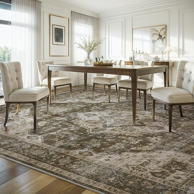 AMOAMI-3X5 Area Rug - Soft Washable Vintage Throw Accent Rug for Living Room, Bedroom, Kitchen, Bathroom, Laundry Room, Entryway - Non Slip - Brown/Coffee