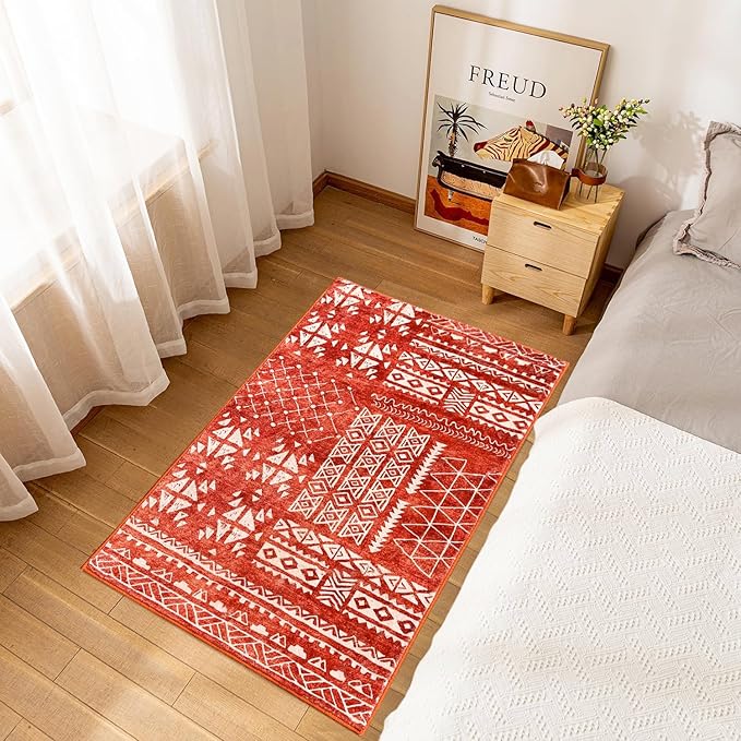 WL&ALLEN Door Mat Entry Rug Washable Mat Indoor Entrance 2x3 Boho Non-Slip,Laundry Room Rug, SoftRug(2'x3',Orange)