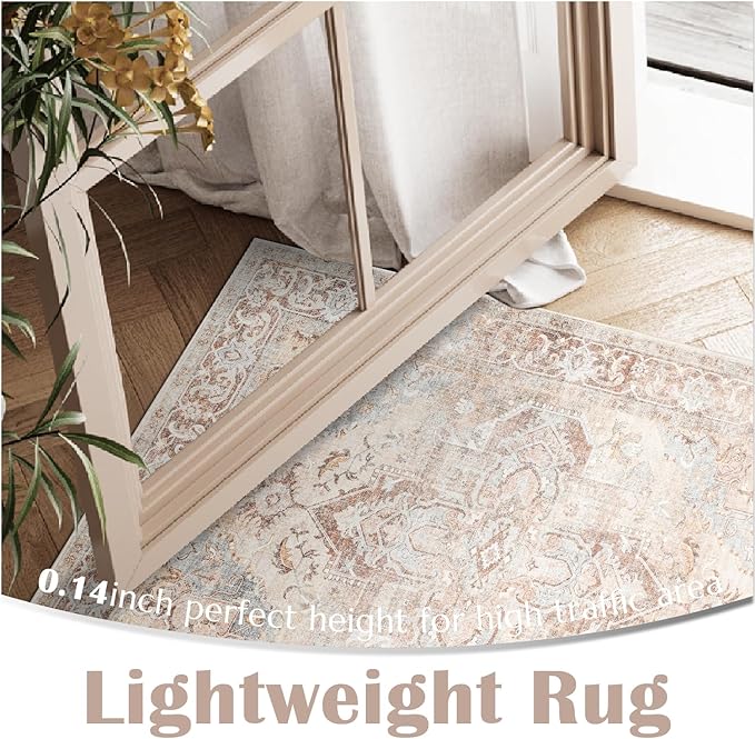 jinchan Runner Rug 2x10 Washable Kitchen Runner Rug Non Slip Brick Red Vintage Hallways Ultra-Thin Floral Print Floor Cover Accent Throw Carpet for Laundry Room Bedroom Living Room