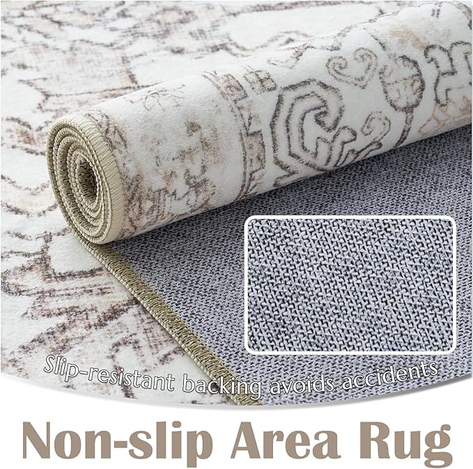 jinchan Kitchen Runner Rug 3x10-2pcs, Bohemian Hallway Washable Rug Floral Non Slip with Rubber Backing Vintage Carpet Runner for Bedroom Bathroom Laundry Room Living Room Taupe