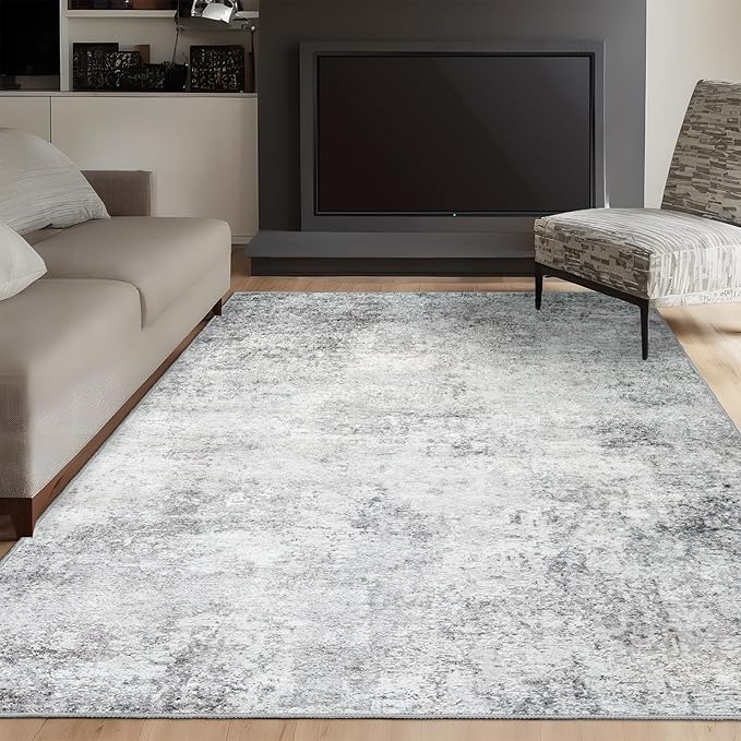 Washable 3x5 Abstract Area Rug - Large Living Room Area Rugs Modern Stain Resistant Indoor mat for Bedroom Dining Room Non Slip Rubber Backing Thin Super Soft Room Decor Floor Carpet 3X5 Grey