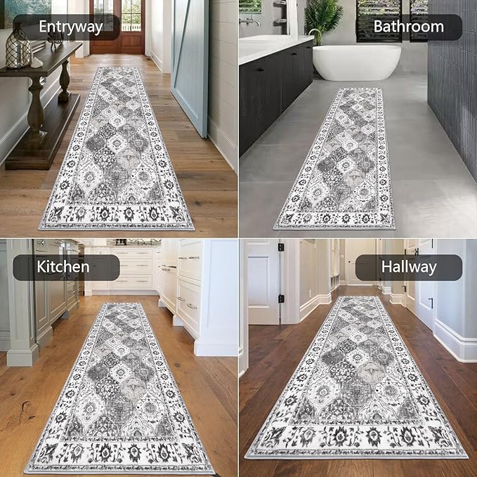 HEBE Hallway Runner Rug 2'8''x8' Washable Vintage Distressed Area Rugs Non Slip Laundry Rug Runner Boho Floor Carpet Runners for Hallways Entryway Laundry Room Kitchen Bathroom